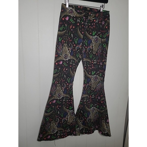 Lucky and Blessed Jeans Wide Leg Flare Size 8 Black Floral Boho Western Rodeo - Picture 2 of 12